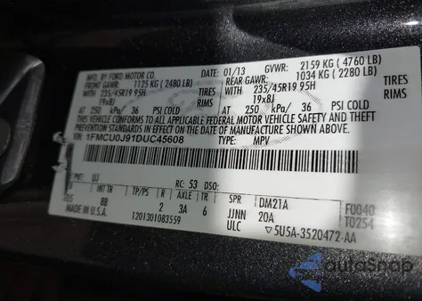 2013 Ford Escape Titanium z USA, uszkodzony, nr VIN 1FMCU0J91DUC45608